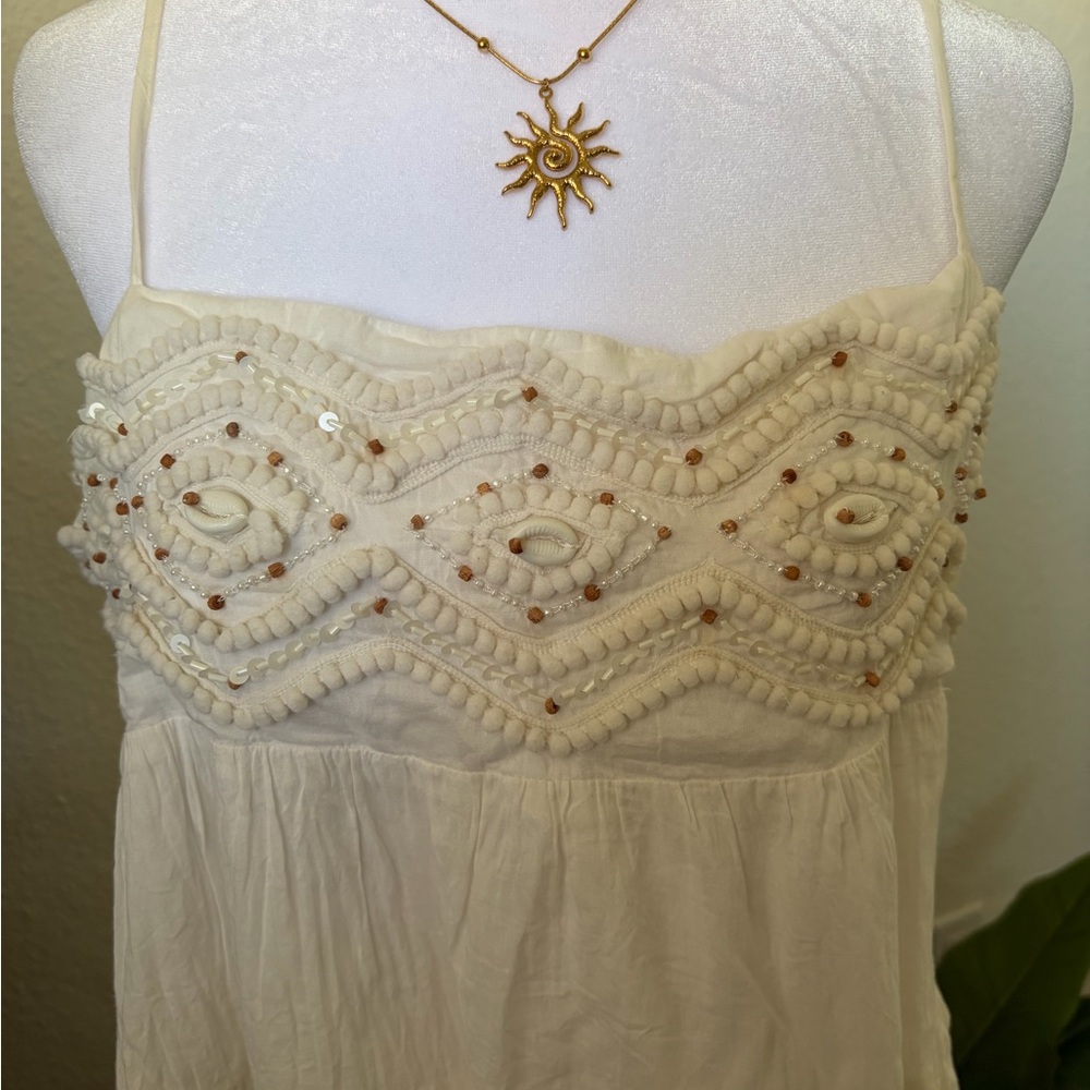 Zara White cream beaded babydoll dress - Picture 2 of 2